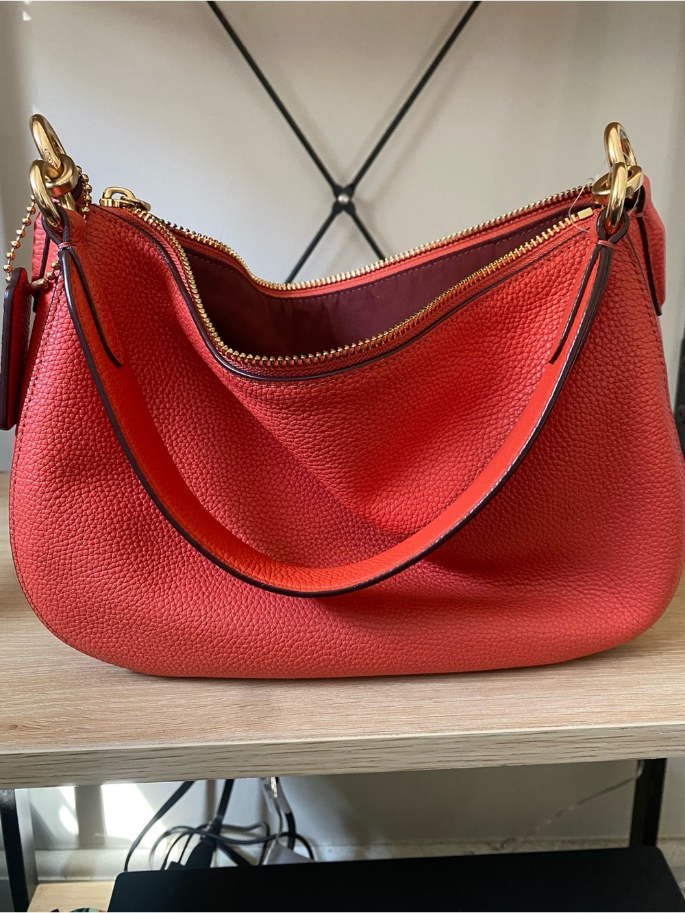 Coach Coral Pebbled Leather Hobo Shoulder Bag with Tassel - Picture 3 of 8